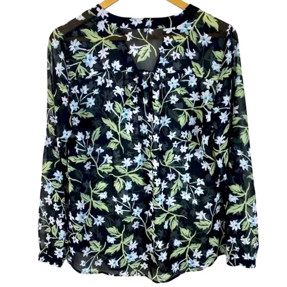 Loft sheer floral collarless button down shirt - Picture 1 of 7